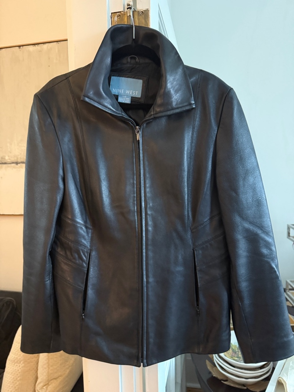 Nine West Black Leather Zip Jacket